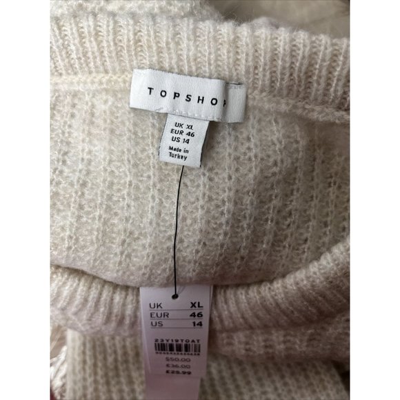 Topshop Sweater Beige Pretty Wave Pattern Women Sz 14 NEW NWT - Picture 5 of 5